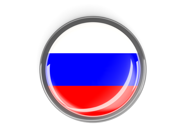 Metal framed round button. Download flag icon of Russia at PNG format