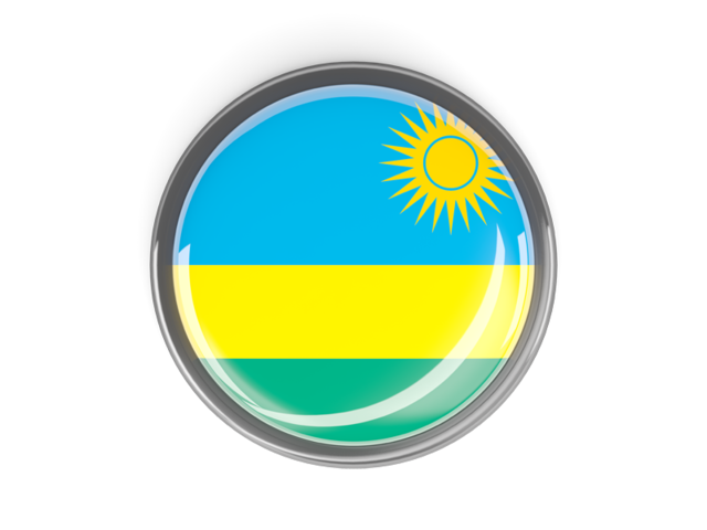 Metal framed round button. Download flag icon of Rwanda at PNG format