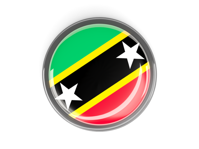 Metal framed round button. Download flag icon of Saint Kitts and Nevis at PNG format