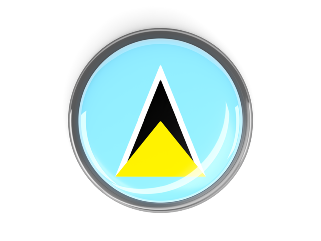 Metal framed round button. Download flag icon of Saint Lucia at PNG format
