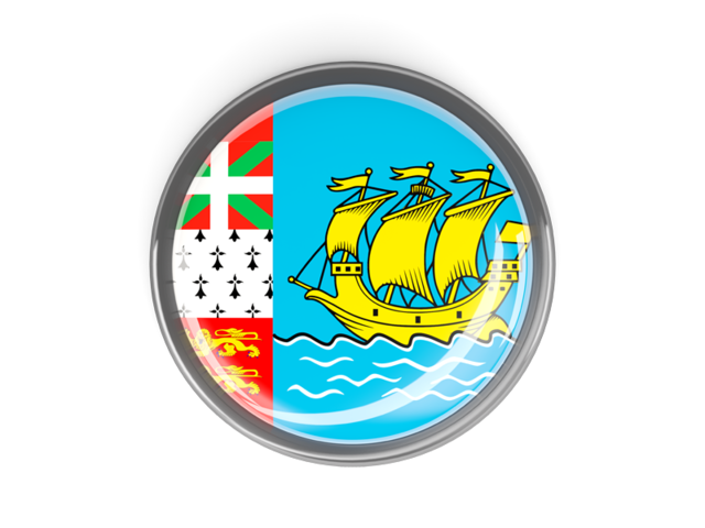 Metal framed round button. Download flag icon of Saint Pierre and Miquelon at PNG format