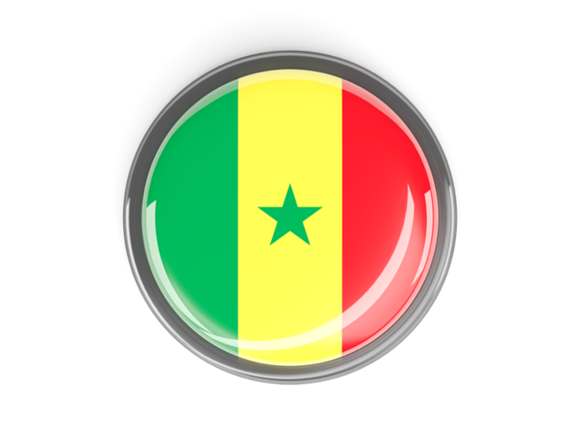 Metal framed round button. Download flag icon of Senegal at PNG format
