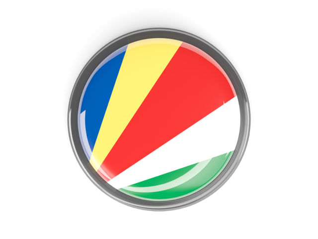 Metal framed round button. Download flag icon of Seychelles at PNG format