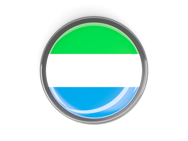 Metal framed round button. Download flag icon of Sierra Leone at PNG format