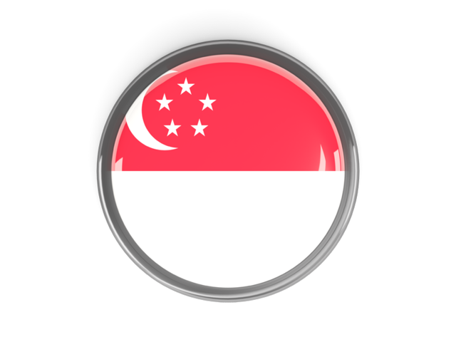 Круглая кнопка с металлической рамкой. Скачать флаг. Сингапур
