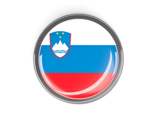 Metal framed round button. Download flag icon of Slovenia at PNG format