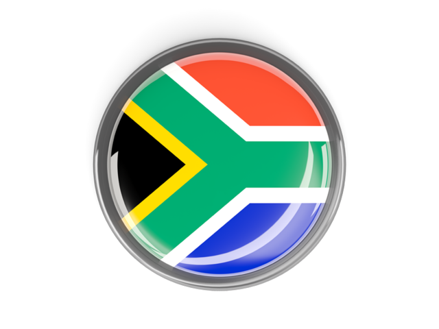 Metal framed round button. Download flag icon of South Africa at PNG format
