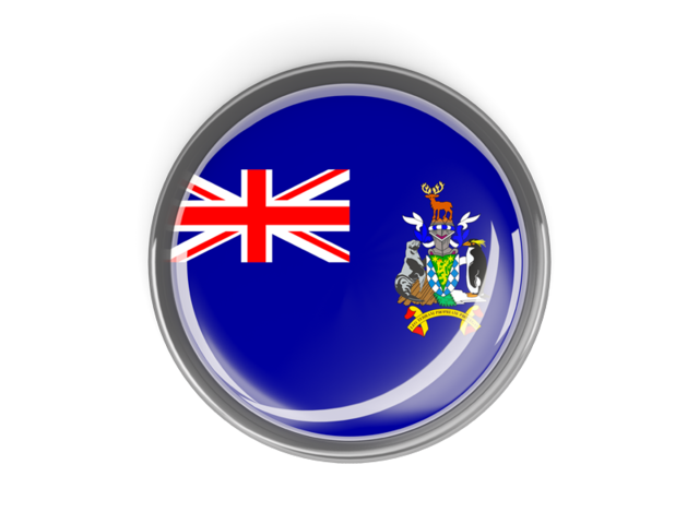 Круглая кнопка с металлической рамкой. Скачать флаг. Южная Георгия и Южные Сандвичевы острова