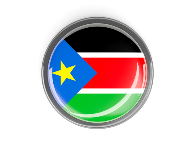 Metal framed round button. Download flag icon of South Sudan at PNG format