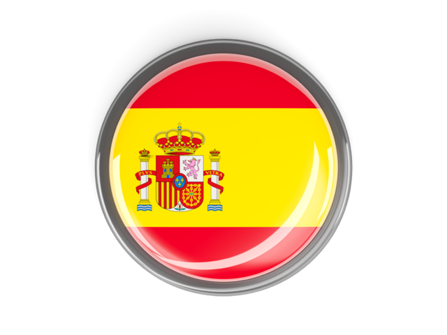 Metal framed round button. Download flag icon of Spain at PNG format