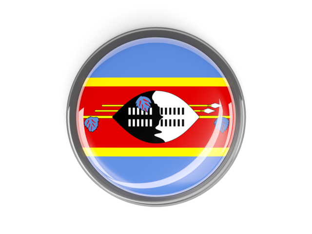Metal framed round button. Download flag icon of Swaziland at PNG format