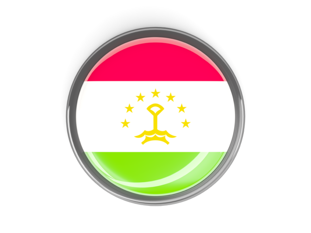 Metal framed round button. Download flag icon of Tajikistan at PNG format