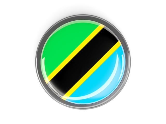 Metal framed round button. Download flag icon of Tanzania at PNG format