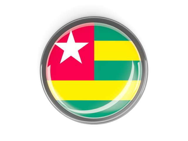 Metal framed round button. Download flag icon of Togo at PNG format