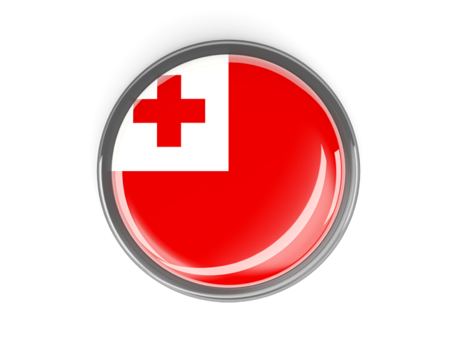 Metal framed round button. Download flag icon of Tonga at PNG format