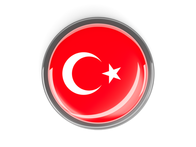 Metal framed round button. Download flag icon of Turkey at PNG format