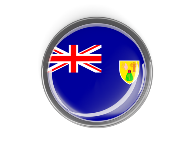 Metal framed round button. Download flag icon of Turks and Caicos Islands at PNG format