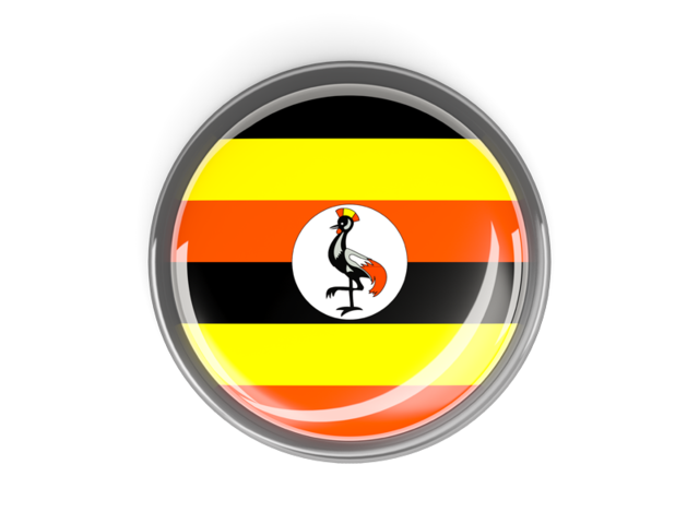 Metal framed round button. Download flag icon of Uganda at PNG format