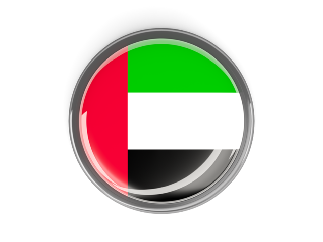 Metal framed round button. Download flag icon of United Arab Emirates at PNG format