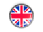 United Kingdom. Metal framed round button. Download icon.