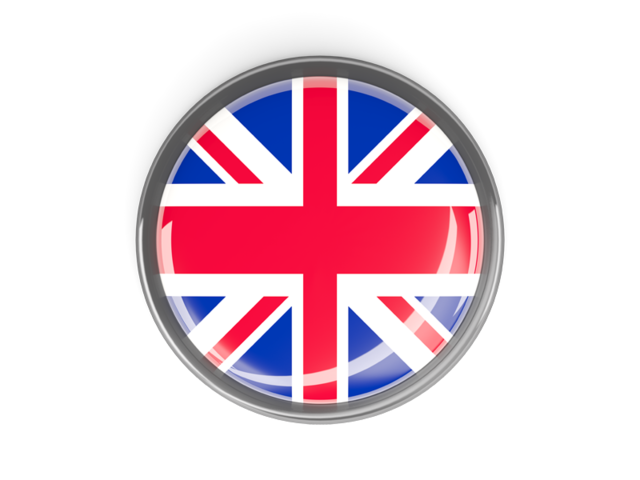 Metal framed round button. Download flag icon of United Kingdom at PNG format