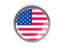 United States of America. Metal framed round button. Download icon.