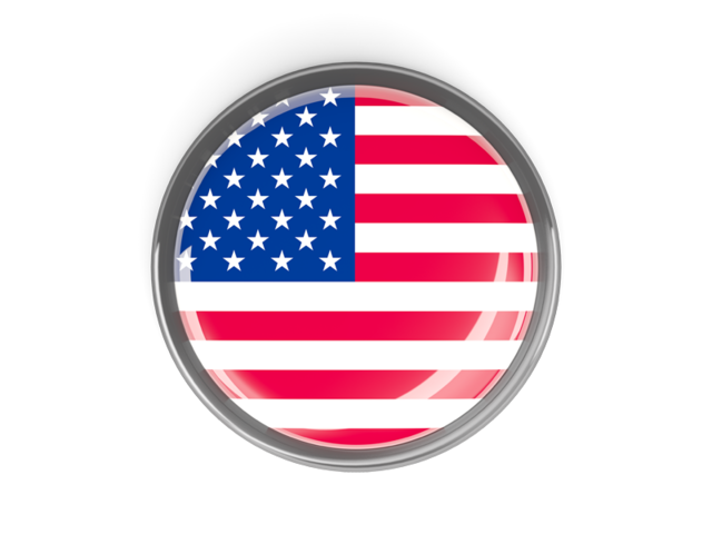 Metal framed round button. Download flag icon of United States of America at PNG format
