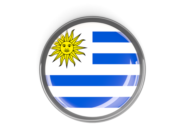 Metal framed round button. Download flag icon of Uruguay at PNG format