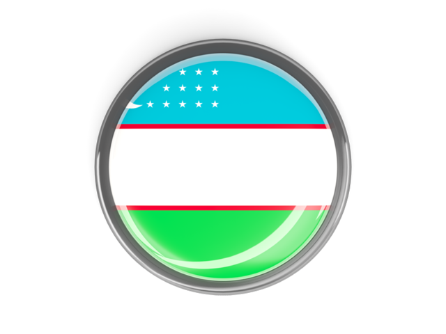 Metal framed round button. Download flag icon of Uzbekistan at PNG format