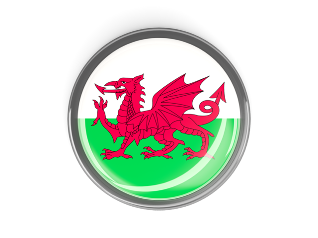 Metal framed round button. Download flag icon of Wales at PNG format