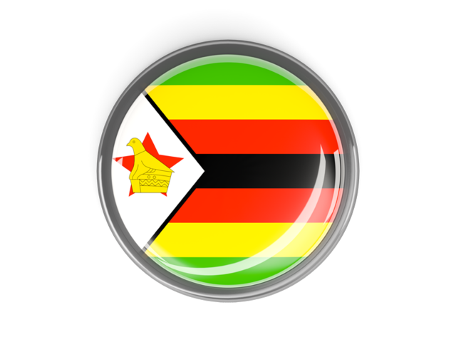 Metal framed round button. Download flag icon of Zimbabwe at PNG format