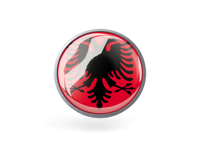 Круглая иконка с металлической рамкой. Скачать флаг. Албания