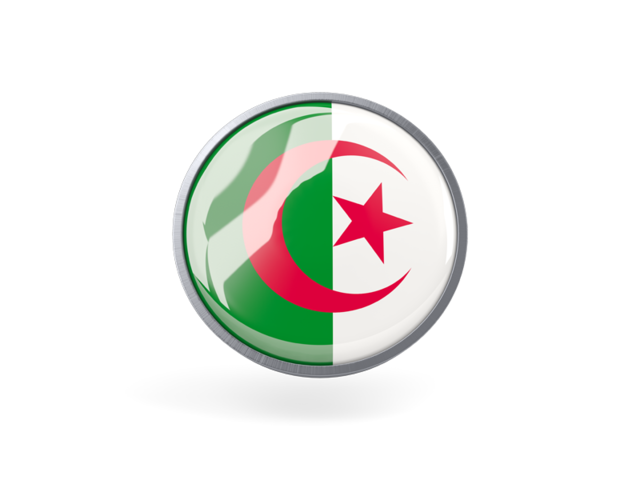 Metal framed round icon. Download flag icon of Algeria at PNG format