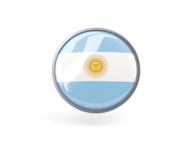 Круглая иконка с металлической рамкой. Скачать флаг. Аргентина