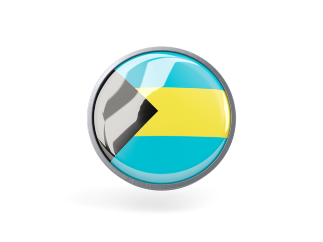 Круглая иконка с металлической рамкой. Скачать флаг. Багамские Острова