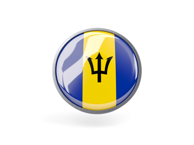 Metal framed round icon. Download flag icon of Barbados at PNG format