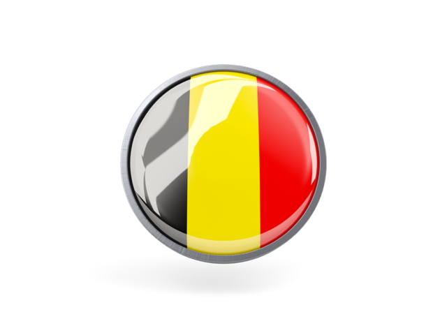 Metal framed round icon. Download flag icon of Belgium at PNG format