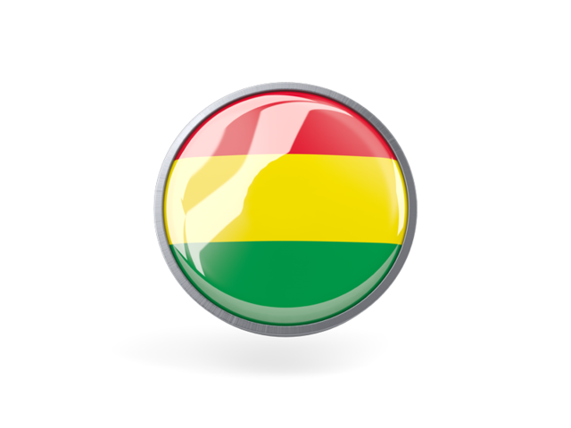 Круглая иконка с металлической рамкой. Скачать флаг. Боливия