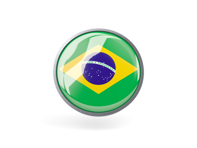 Круглая иконка с металлической рамкой. Скачать флаг. Бразилия