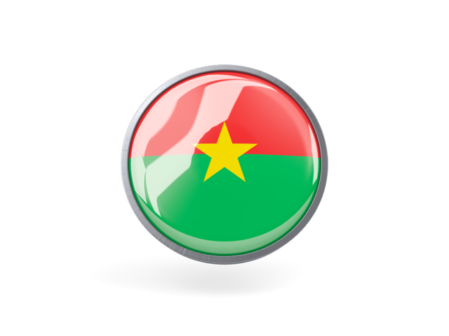 Metal framed round icon. Illustration of flag of Burkina Faso