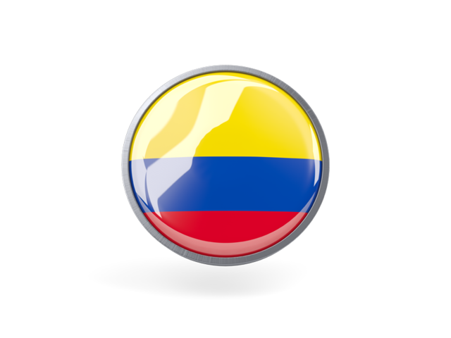 Круглая иконка с металлической рамкой. Скачать флаг. Колумбия