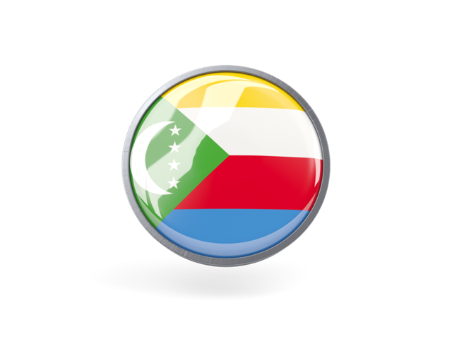 Metal framed round icon. Download flag icon of Comoros at PNG format