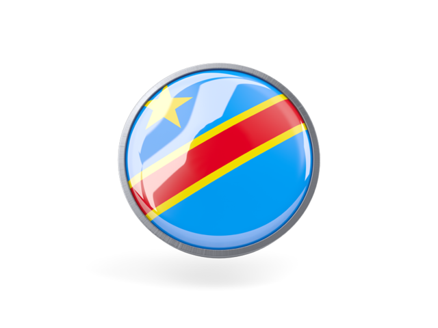 Круглая иконка с металлической рамкой. Скачать флаг. Демократическая Республика Конго