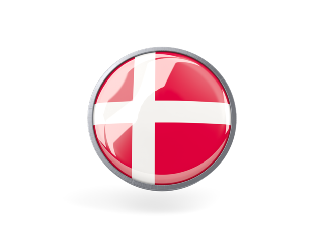 Круглая иконка с металлической рамкой. Скачать флаг. Дания