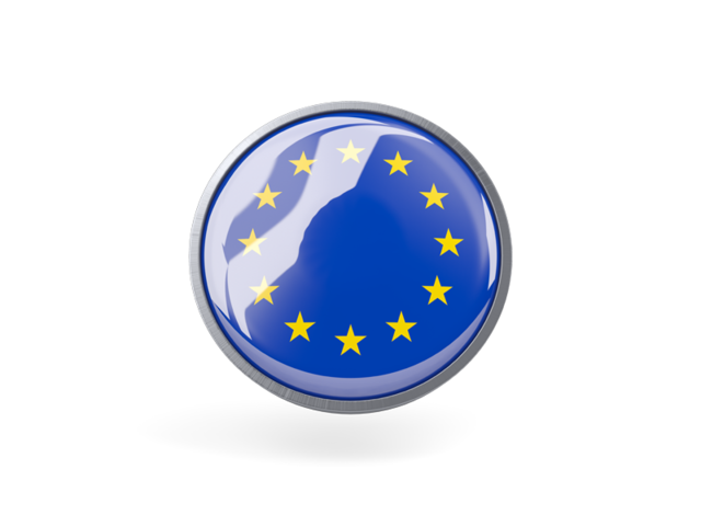 Metal framed round icon. Download flag icon of European Union at PNG format