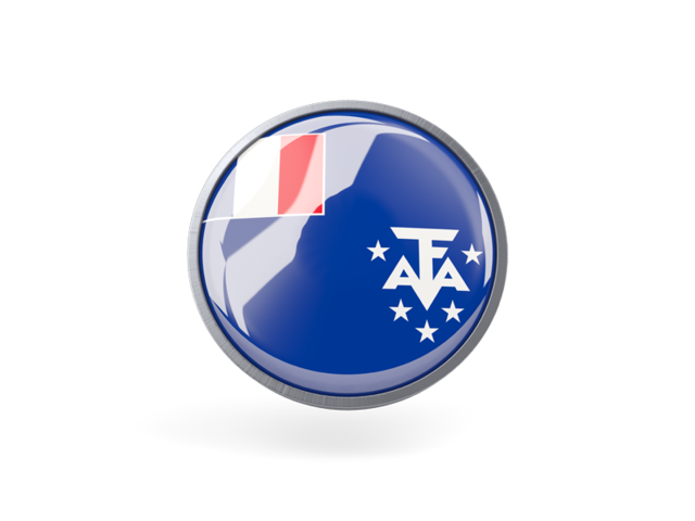 Круглая иконка с металлической рамкой. Скачать флаг. Французские Южные и Антарктические территории