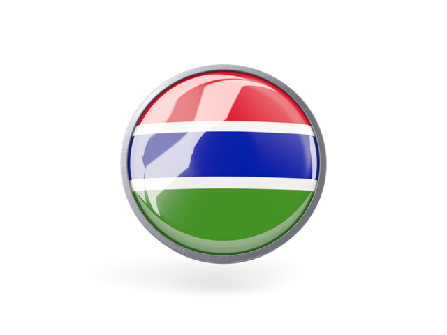 Круглая иконка с металлической рамкой. Скачать флаг. Гамбия