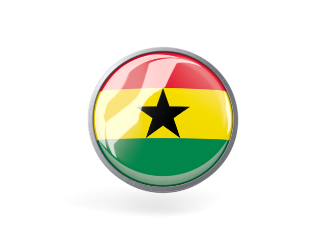 Круглая иконка с металлической рамкой. Скачать флаг. Гана