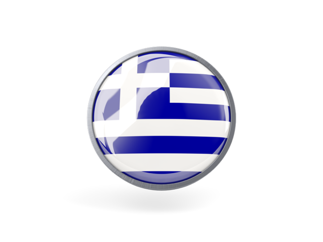 Metal framed round icon. Download flag icon of Greece at PNG format