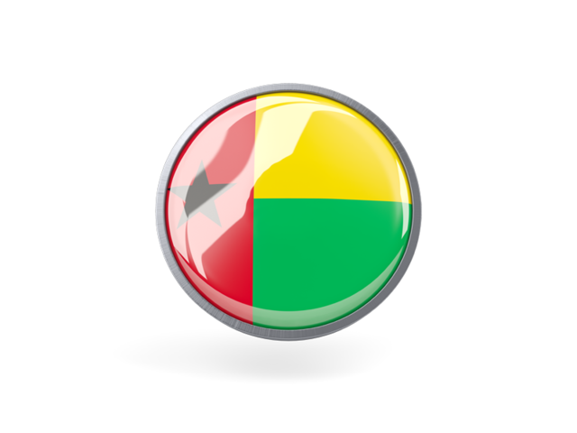 Круглая иконка с металлической рамкой. Скачать флаг. Гвинея-Бисау